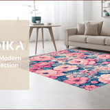 Ultra Soft Area Rug, Non Slip, Stain Resistant, Washable Area Rugs for Living Room, Bedroom, Retro Floral Bedroom Foldable Washable Carpet(Pink)
