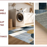 Ultra Soft Area Rug, Non Slip, Stain Resistant, Washable Area Rugs for Living Room, Bedroom, Striking Grey Gold Ogee Fusion(Blue)