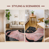 Ultra Soft Area Rug, Non Slip, Stain Resistant, Washable Area Rugs for Living Room, Bedroom, Sweet Bow Decor Rug with Artistic Curvy Bow Design and Chic Preppy Graphics(Pink)