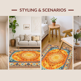 Ultra Soft Area Rug, Non Slip, Stain Resistant, Washable Area Rugs for Living Room, Bedroom, Warm Toned Retro Sun Motif(Orange)
