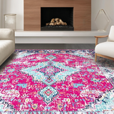 Ultra Soft Area Rug, Non Slip, Stain Resistant, Washable Area Rugs for Living Room, Bedroom, Trendy Turquoise Distressed Aesthetic(Pink)