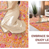 Ultra Soft Area Rug, Non Slip, Stain Resistant, Washable Area Rugs for Living Room, Bedroom, Elegant Soft Pastel Leaf Design(Orange)