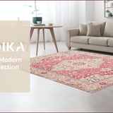 Ultra Soft Area Rug, Non Slip, Stain Resistant, Washable Area Rugs for Living Room, Bedroom, Chic Minimalist Floral Fusion(Pink)