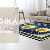 Ultra Soft Area Rug, Non Slip, Stain Resistant, Washable Area Rugs for Living Room, Bedroom, Whimsical Gold and White Tiled Pattern(Blue)