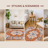 Ultra Soft Area Rug, Non Slip, Stain Resistant, Washable Area Rugs for Living Room, Bedroom, Whimsical Earthy Petal Arrangement(Orange)