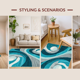 Ultra Soft Area Rug, Non Slip, Stain Resistant, Washable Area Rugs for Living Room, Bedroom, Chic Colorful Tiled Motif(Blue)