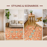 Ultra Soft Area Rug, Non Slip, Stain Resistant, Washable Area Rugs for Living Room, Bedroom, Stylish Distressed Floral Aesthetic(Orange)