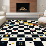 Ultra Soft Area Rug, Non Slip, Stain Resistant, Washable Area Rugs for Living Room, Bedroom, Whimsical Minimalist Tiled Aesthetic(Black)
