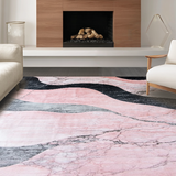 Ultra Soft Area Rug, Non Slip, Stain Resistant, Washable Area Rugs for Living Room, Bedroom, Elegant Irregular Marble Motif(Pink)