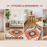 Ultra Soft Area Rug, Non Slip, Stain Resistant, Washable Area Rugs for Living Room, Bedroom, Whimsical Multi-Toned Botanical Pattern(Orange)