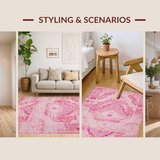 Ultra Soft Area Rug, Non Slip, Stain Resistant, Washable Area Rugs for Living Room, Bedroom, Whimsical Stylish Textured Layers(Pink)