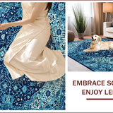 Ultra Soft Area Rug, Non Slip, Stain Resistant, Washable Area Rugs for Living Room, Bedroom, Elegant Faded Floral Arrangement(Blue)