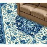 Ultra Soft Area Rug, Non Slip, Stain Resistant, Washable Area Rugs for Living Room, Bedroom, Retro Medallion Floral Bedroom Washable Area Rug(Blue)