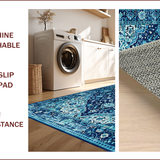 Ultra Soft Area Rug, Non Slip, Stain Resistant, Washable Area Rugs for Living Room, Bedroom, Elegant Faded Floral Arrangement(Blue)