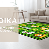 Ultra Soft Area Rug, Non Slip, Stain Resistant, Washable Area Rugs for Living Room, Bedroom, Joyful Circular Animal Playground Concept(Green)