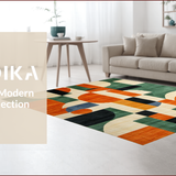 Ultra Soft Area Rug, Non Slip, Stain Resistant, Washable Area Rugs for Living Room, Bedroom, Mid Century Eclectic Pattern Fusion(Orange)