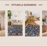 Ultra Soft Area Rug, Non Slip, Stain Resistant, Washable Area Rugs for Living Room, Bedroom, Vibrant Floral Ogee Motif(Blue)