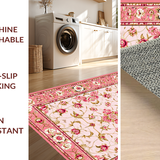 Ultra Soft Area Rug, Non Slip, Stain Resistant, Washable Area Rugs for Living Room, Bedroom, Cozy Blue Rose Vintage Theme(Pink)