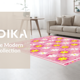Ultra Soft Area Rug, Non Slip, Stain Resistant, Washable Area Rugs for Living Room, Bedroom, Eclectic Daisy Design Statement(Pink)