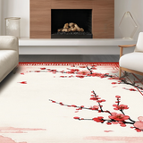 Ultra Soft Area Rug, Non Slip, Stain Resistant, Washable Area Rugs for Living Room, Bedroom, Elegant Ink Wash Botanical Motif(Red)