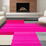 Ultra Soft Area Rug, Non Slip, Stain Resistant, Washable Area Rugs for Living Room, Bedroom, Contemporary Eclectic Stripe Motif(Pink)