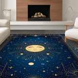 Ultra Soft Area Rug, Non Slip, Stain Resistant, Washable Area Rugs for Living Room, Bedroom, Celestial Whimsical Sun Motif(Blue)