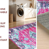 Ultra Soft Area Rug, Non Slip, Stain Resistant, Washable Area Rugs for Living Room, Bedroom, Rustic Colorful Tiled Patterns(Pink)