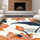 Ultra Soft Area Rug, Non Slip, Stain Resistant, Washable Area Rugs for Living Room, Bedroom, Vibrant Botanical Leaf Arrangement(Orange)