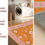 Ultra Soft Area Rug, Non Slip, Stain Resistant, Washable Area Rugs for Living Room, Bedroom, Vibrant Retro Flower Motif(Orange)