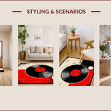 Ultra Soft Area Rug, Non Slip, Stain Resistant, Washable Area Rugs for Living Room, Bedroom, Vibrant Circular Vinyl Aesthetic(Black)