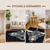 Ultra Soft Area Rug, Non Slip, Stain Resistant, Washable Area Rugs for Living Room, Bedroom, Artful Rustic Animal Illustration(Black)