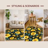 Ultra Soft Area Rug, Non Slip, Stain Resistant, Washable Area Rugs for Living Room, Bedroom, Sophisticated Antique Floral Touch(Yellow)