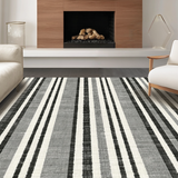 Ultra Soft Area Rug, Non Slip, Stain Resistant, Washable Area Rugs for Living Room, Bedroom, Contemporary Linear Rug With Parallel Bands Woven Entryway Decor(Black)