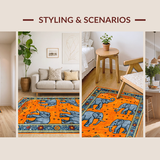 Ultra Soft Area Rug, Non Slip, Stain Resistant, Washable Area Rugs for Living Room, Bedroom, Vibrant Semi-Circle Wildlife Aesthetic(Orange)