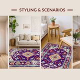 Ultra Soft Area Rug, Non Slip, Stain Resistant, Washable Area Rugs for Living Room, Bedroom, Vibrant Abstract Distressed Motif(Purple)