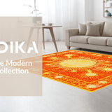Ultra Soft Area Rug, Non Slip, Stain Resistant, Washable Area Rugs for Living Room, Bedroom, Vibrant Sunburst Abstract Design(Orange)