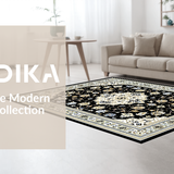 Ultra Soft Area Rug, Non Slip, Stain Resistant, Washable Area Rugs for Living Room, Bedroom, Classic Floral Trellis Aesthetic(Black)