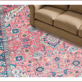 Ultra Soft Area Rug, Non Slip, Stain Resistant, Washable Area Rugs for Living Room, Bedroom, Charming Pastel Floral Motif(Pink)
