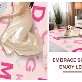 Ultra Soft Area Rug, Non Slip, Stain Resistant, Washable Area Rugs for Living Room, Bedroom, Bright Playful Round Letter Design(Pink)