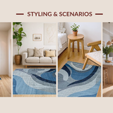Ultra Soft Area Rug, Non Slip, Stain Resistant, Washable Area Rugs for Living Room, Bedroom, Serene Abstract Watercolor Motif(Blue)