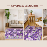 Ultra Soft Area Rug, Non Slip, Stain Resistant, Washable Area Rugs for Living Room, Bedroom, Gorgeous Floral Tassel Embellishment(Purple)