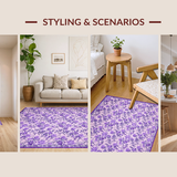 Ultra Soft Area Rug, Non Slip, Stain Resistant, Washable Area Rugs for Living Room, Bedroom, Minimalist Purple Blossom Theme(Pink)
