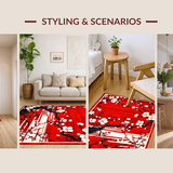 Ultra Soft Area Rug, Non Slip, Stain Resistant, Washable Area Rugs for Living Room, Bedroom, Vibrant Cherry Blossom Aesthetic(Red)