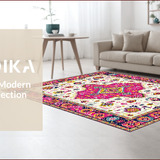 Ultra Soft Area Rug, Non Slip, Stain Resistant, Washable Area Rugs for Living Room, Bedroom, Vibrant Abstract Textured Motif(White)