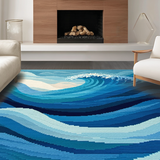Ultra Soft Area Rug, Non Slip, Stain Resistant, Washable Area Rugs for Living Room, Bedroom, Delicate Aqua Ripple Motif(Blue)