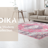 Ultra Soft Area Rug, Non Slip, Stain Resistant, Washable Area Rugs for Living Room, Bedroom, Sophisticated Tiled Medallion Style(Pink)