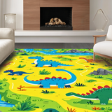 Ultra Soft Area Rug, Non Slip, Stain Resistant, Washable Area Rugs for Living Room, Bedroom, Brightly Colored Fossil Discovery Path(Yellow)