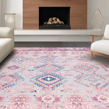 Ultra Soft Area Rug, Non Slip, Stain Resistant, Washable Area Rugs for Living Room, Bedroom, Cozy Textured Geometric Artwork(Pink)