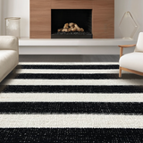 Ultra Soft Area Rug, Non Slip, Stain Resistant, Washable Area Rugs for Living Room, Bedroom, Reversible Striped Area Rug:  Classic Black & White(Black)