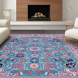 Ultra Soft Area Rug, Non Slip, Stain Resistant, Washable Area Rugs for Living Room, Bedroom, Timeless Vibrant Lattice Composition(Blue)